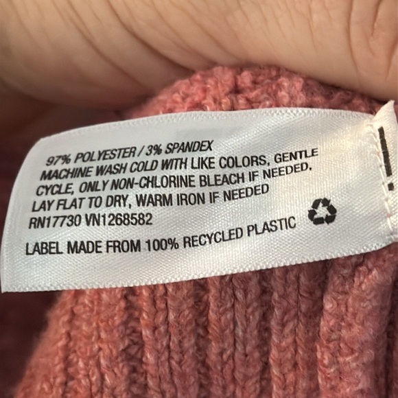 A New Day Puff Sleeve Sweater Dusty Rose Pink Crochet 100% Recycled Size Small - Picture 7 of 7